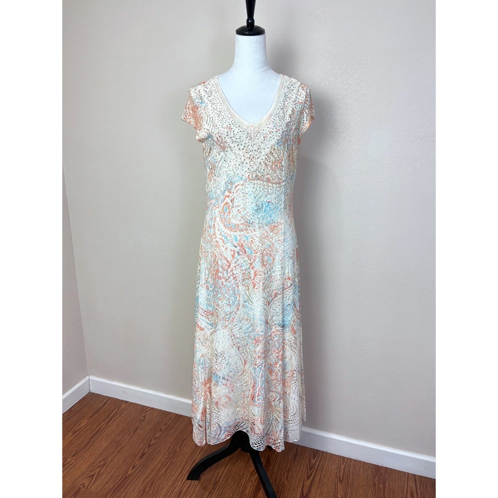 Reba Embellished Paisley Maxi Dress Size Medium Western Cottage Boho Stretchy